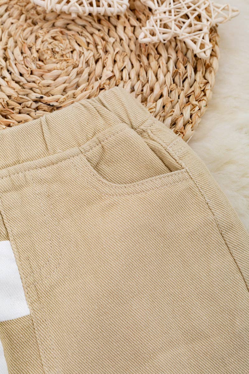 Ivory size printed checker denim skirt