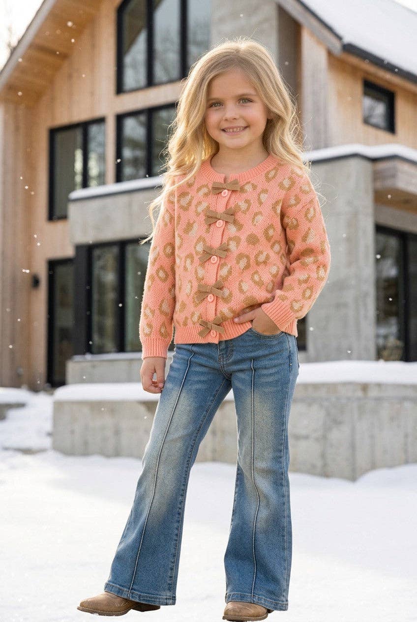 Coral animal print sweater w/front bows