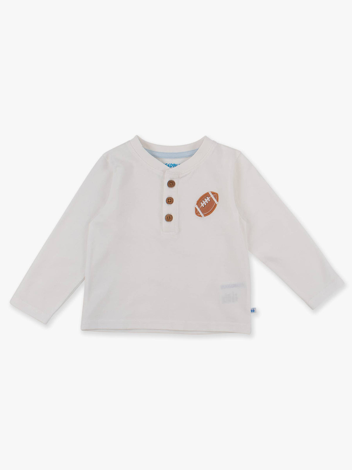 Boys Football White Knit Long Sleeve Embroidered Henley Tee
