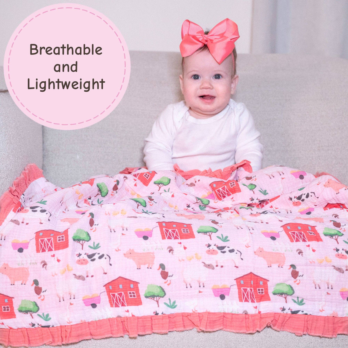 Muslin Quilt Baby & Kids Ruffle Blanket Pink Pastures