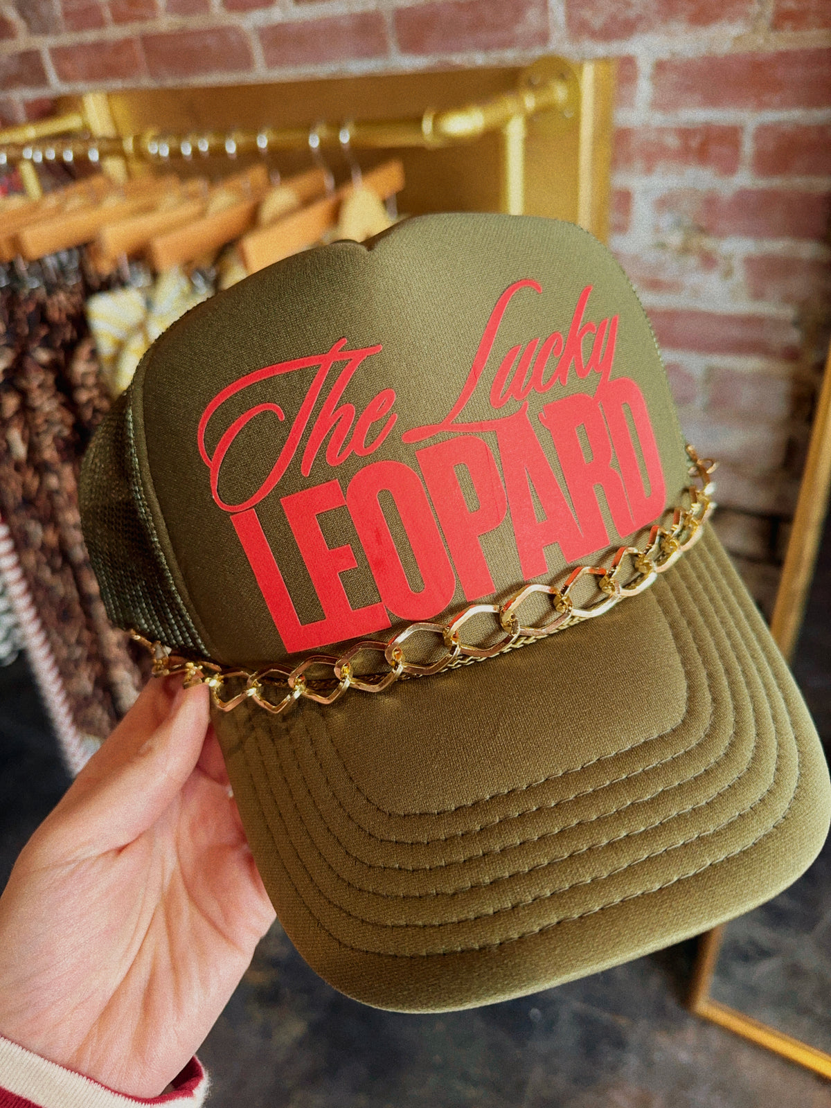 The Lucky Leopard Olive Trucker Hat