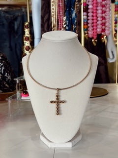 Beaded Cross Skinny Collar Necklace