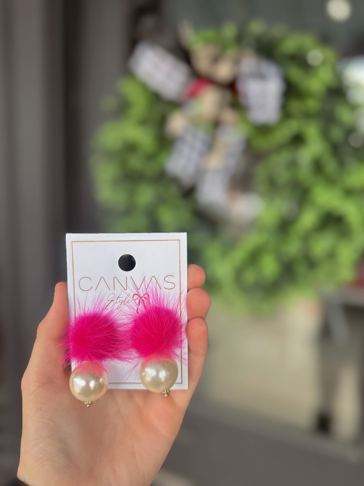 Aster Faux Mink Pink Pompon & Pearl Earrings