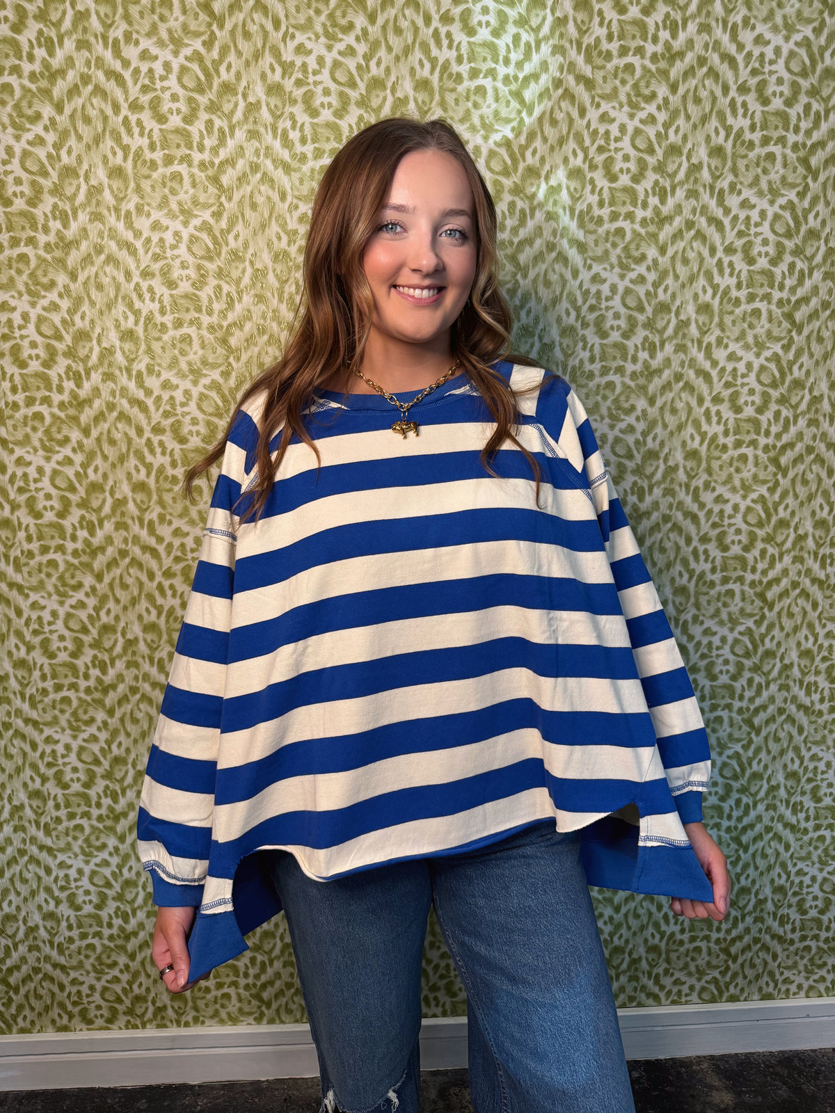 Bulldog Blue Striped Pullover