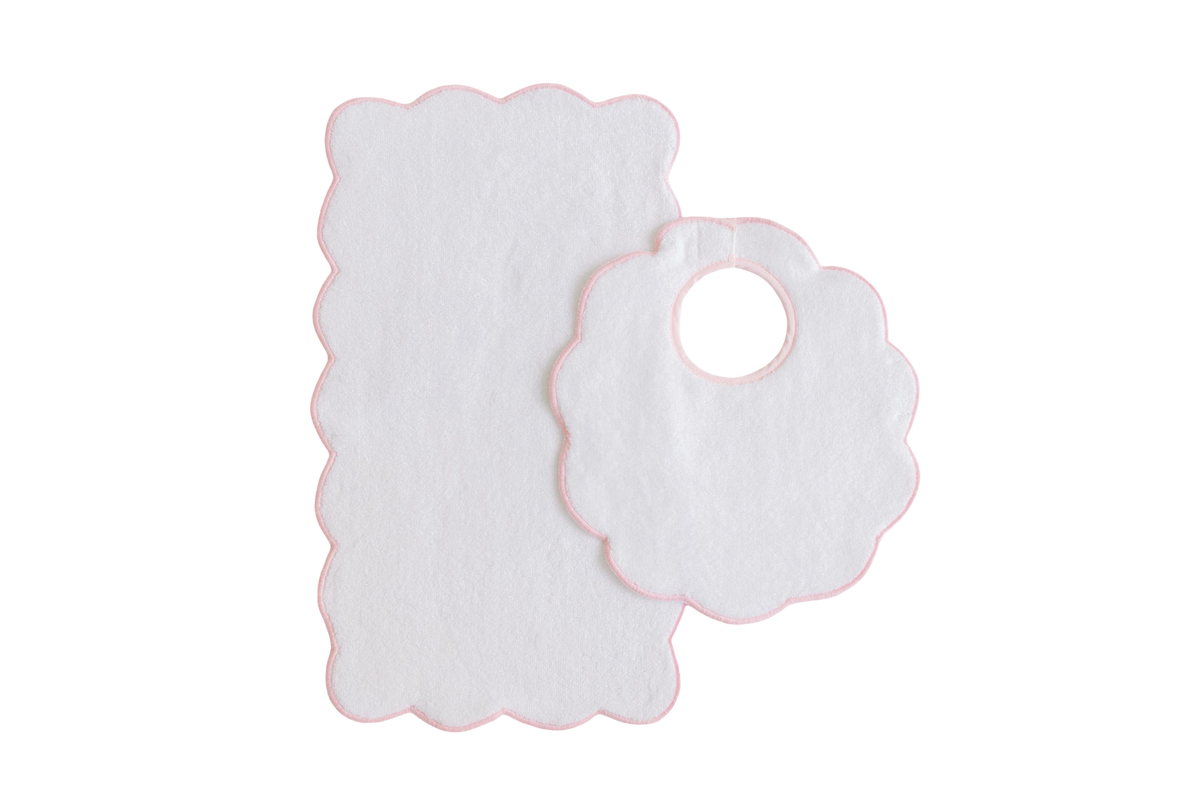 Bib & Burp Set - Pink Solid Scalloped Edge