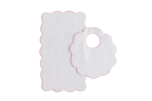 Bib & Burp Set - Pink Solid Scalloped Edge