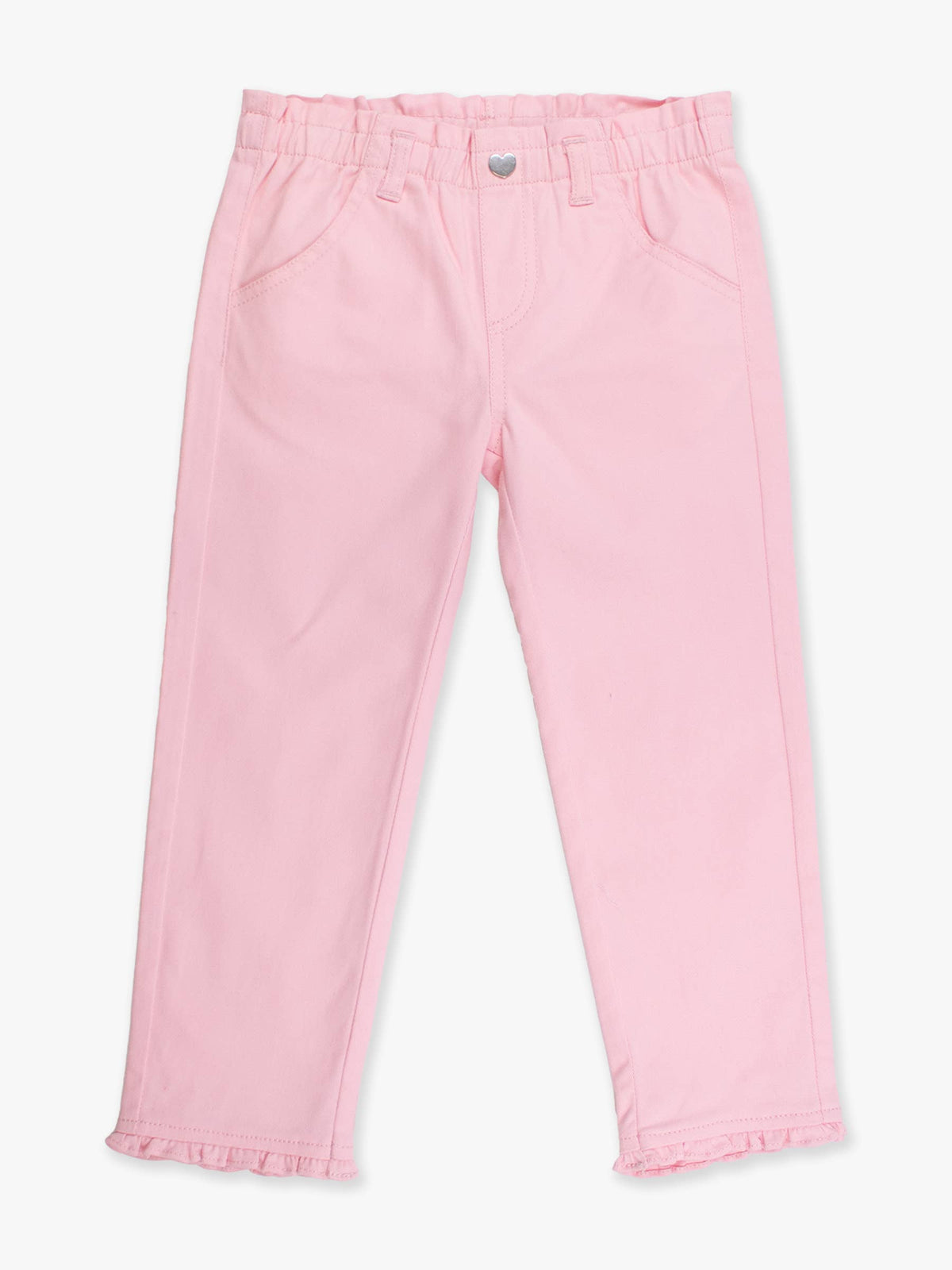 Girls Pink Stretch Denim Ruffle Straight Jeans