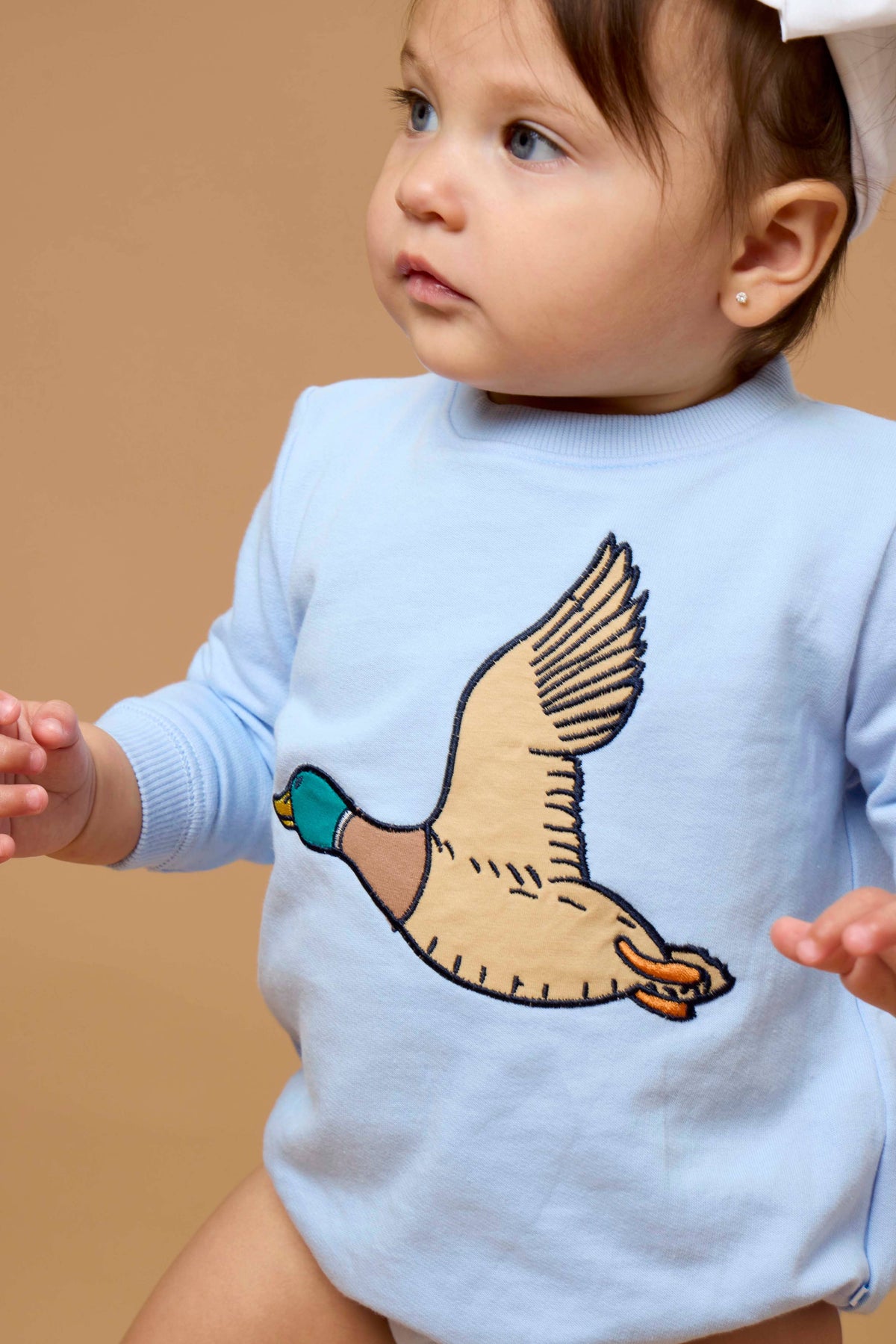 Baby Mallard Skies Applique Sweatshirt Bubble Romper