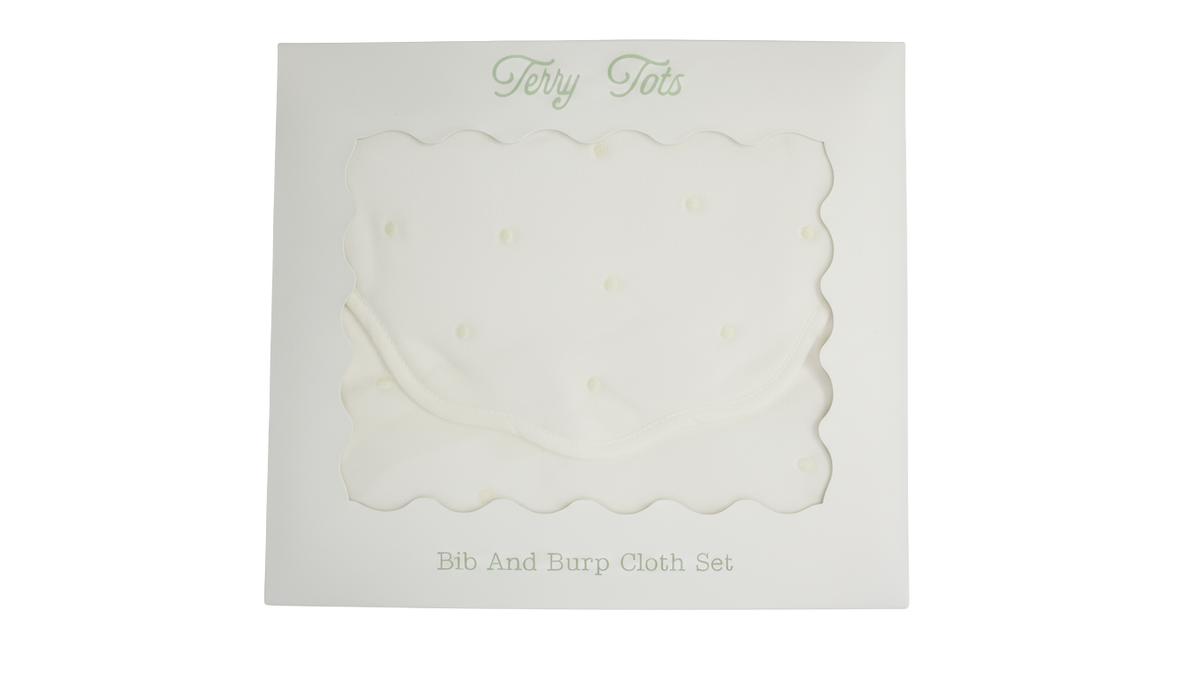 Bib & Burp Set - Ecru Embroidered Dots