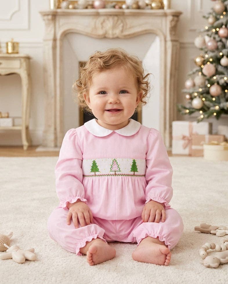 Smocked Christmas Tree Baby Girl Longall