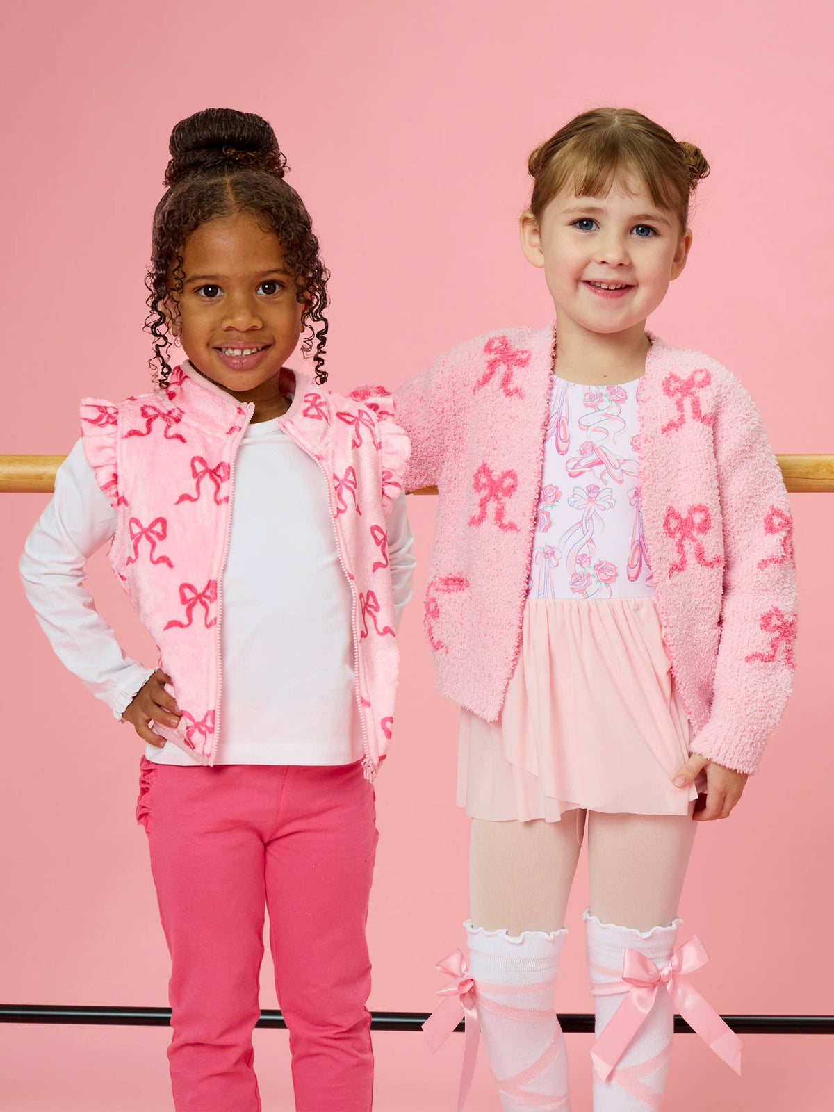 Girls Hot Pink Bows Ruffle Marshmallow Fleece Vest