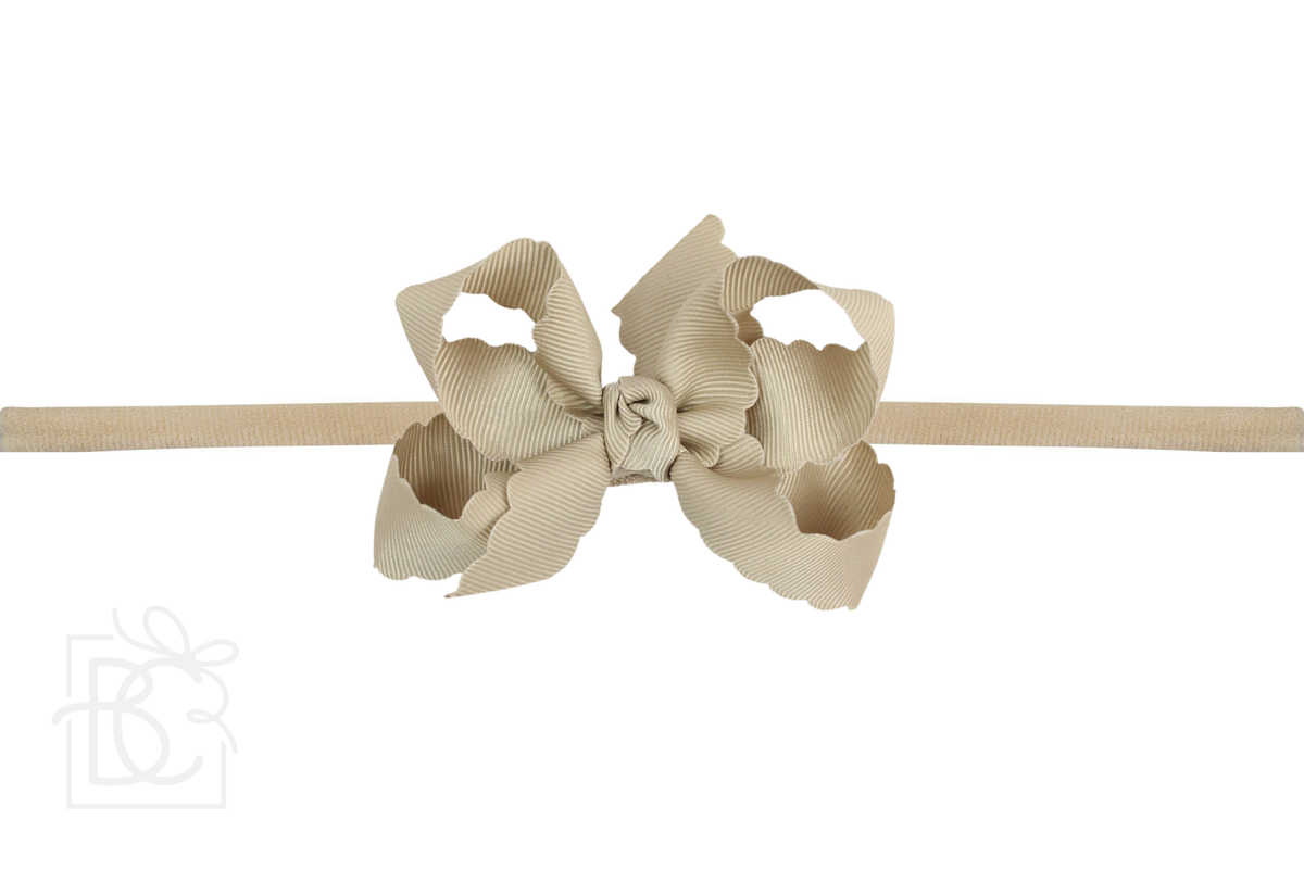 1/4" NYLON PANTYHOSE HEADBAND W/ SCALLOPED EDGE BOW