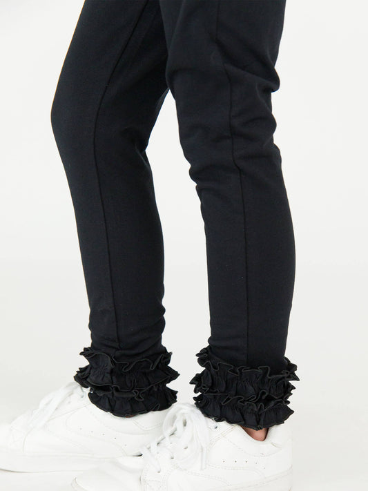 Girls Black Classic Ruffle Leggings