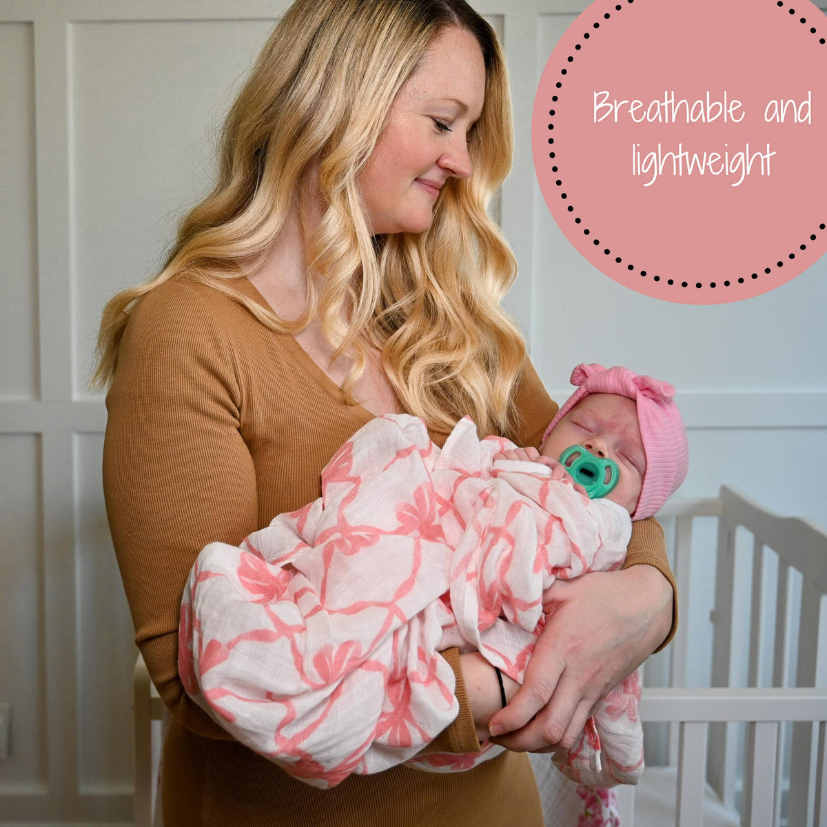 Baby Muslin Swaddle Blanket 47x47 Beautiful Bows