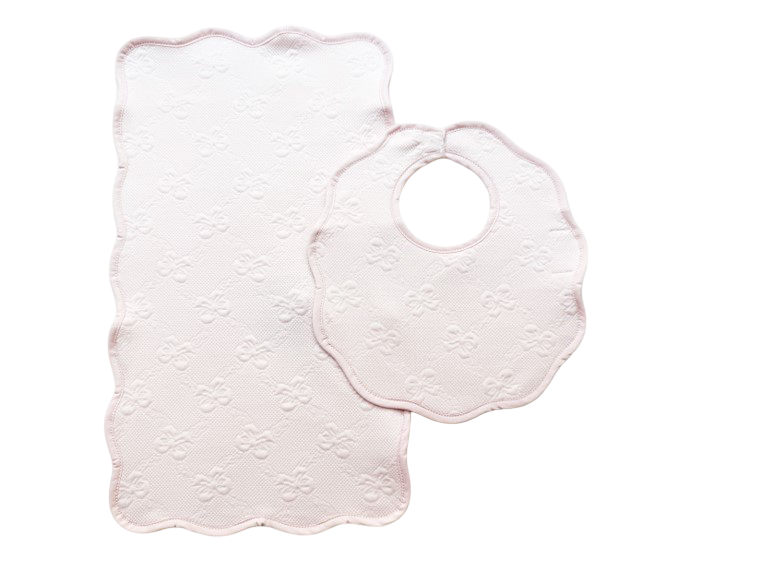 Bib & Burp Set - Pink Jacquard Bows