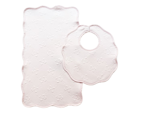 Bib & Burp Set - Pink Jacquard Bows