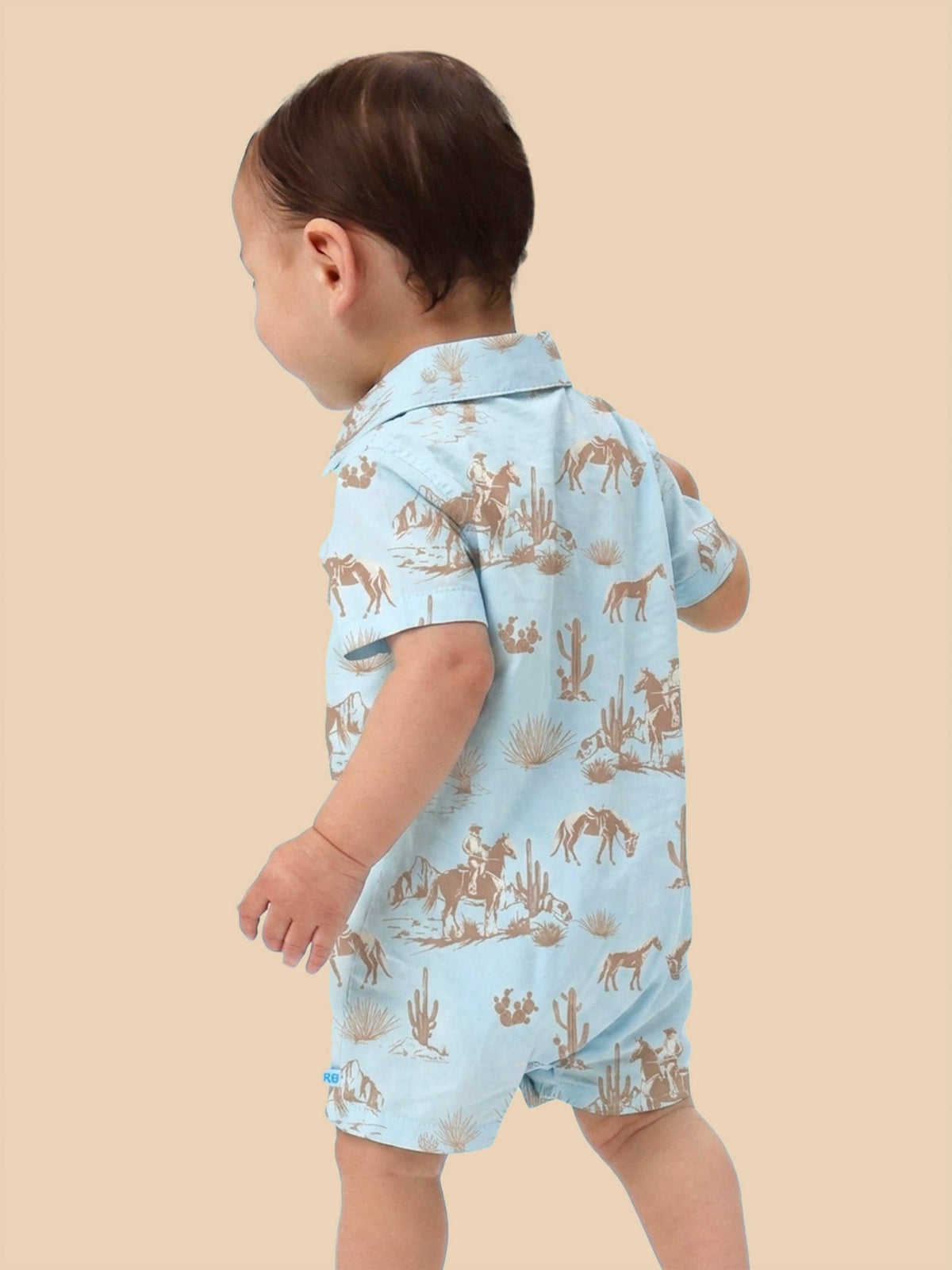 Baby Boys Blue Western Trail Toile Short Sleeve Woven Button-Up Romper