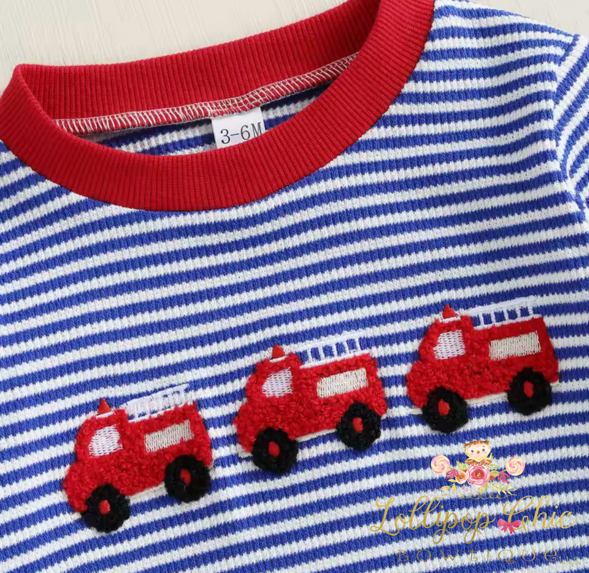 Baby Boy Fire Truck Embroidered Jumpsuit Romper Onesie