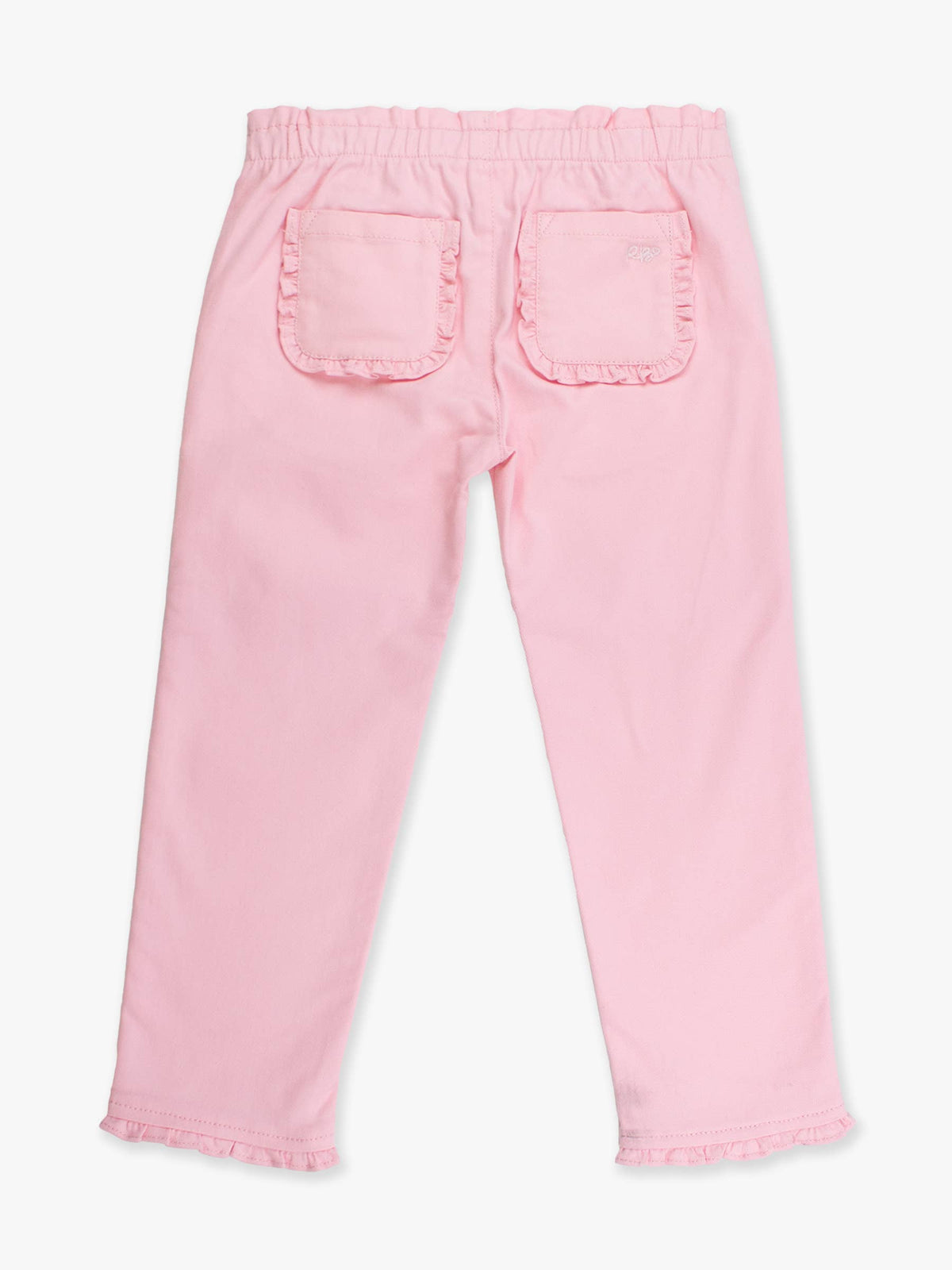 Girls Pink Stretch Denim Ruffle Straight Jeans