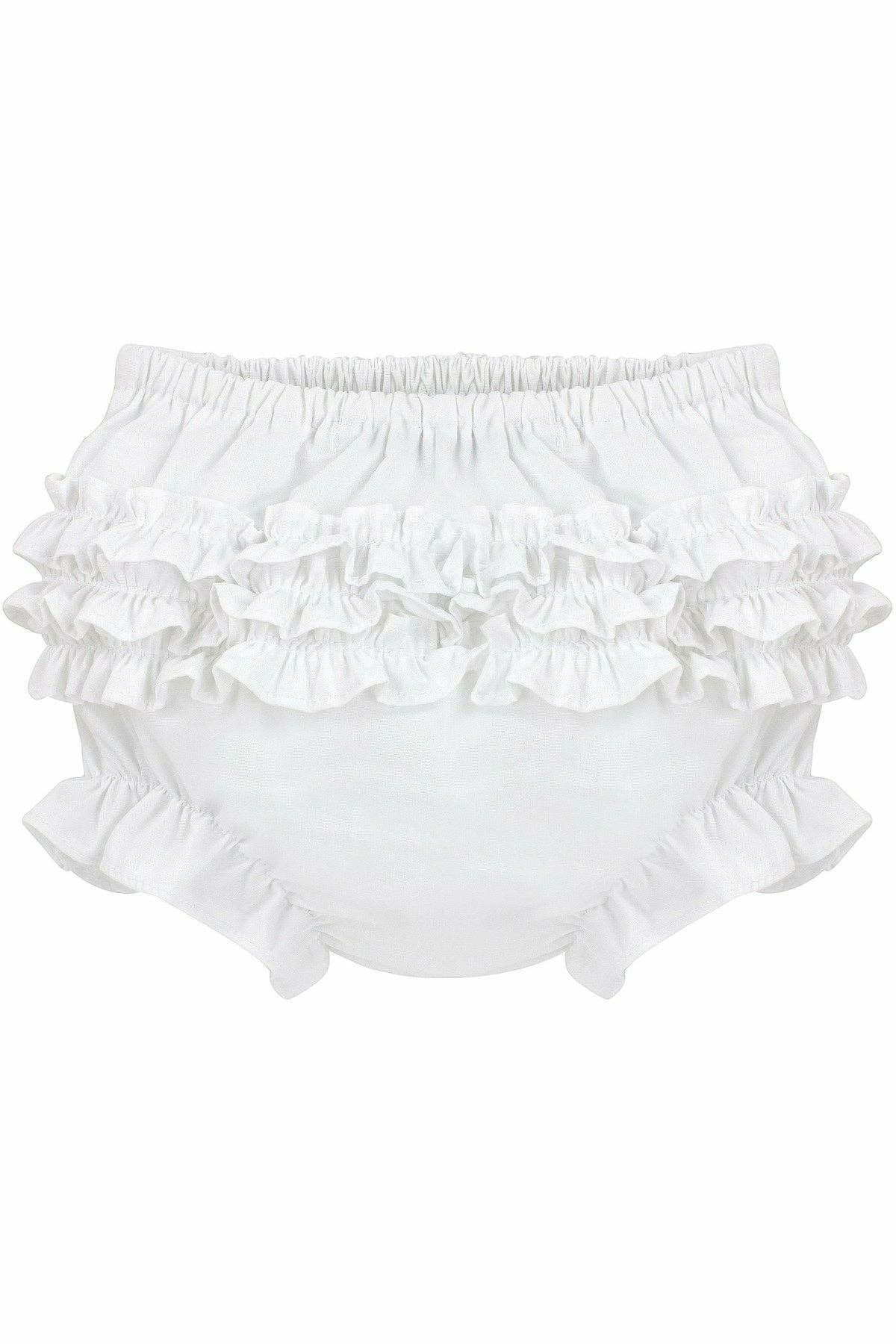 40019-Baby Girls Ruffle Diaper Covers - White Bloomers