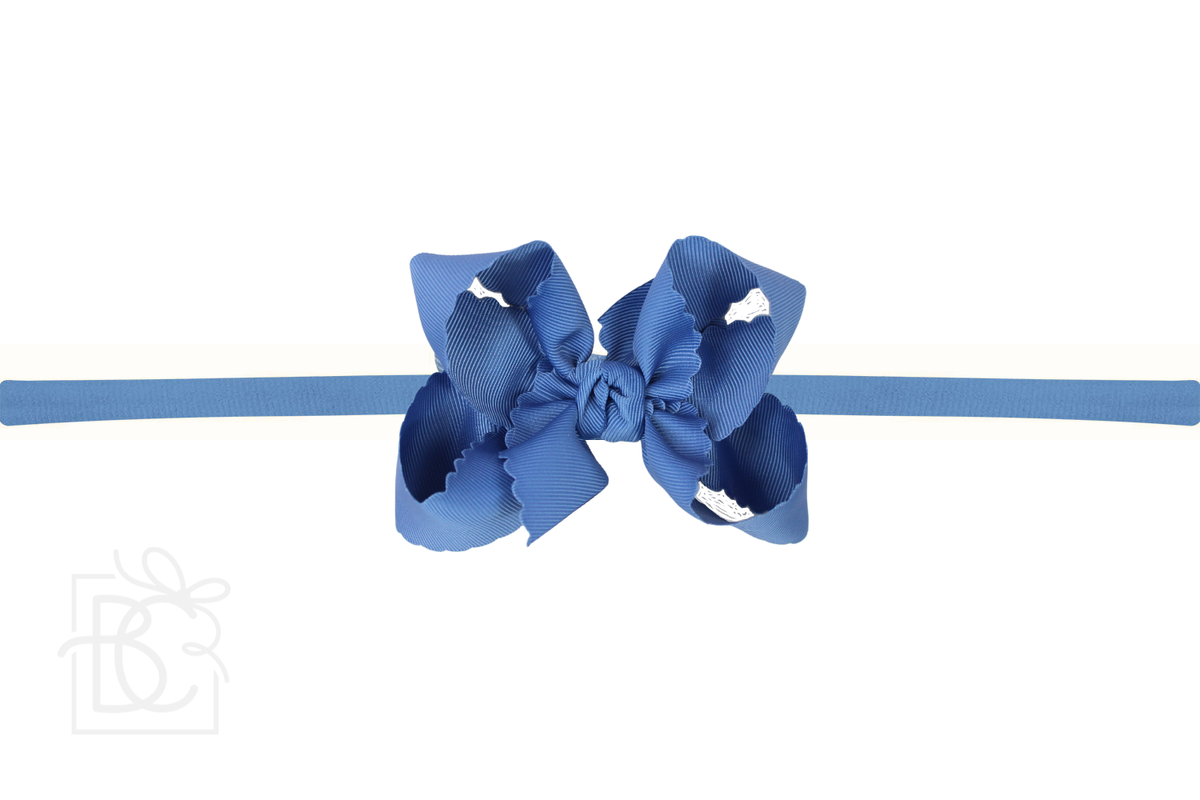 1/4" NYLON PANTYHOSE HEADBAND W/ SCALLOPED EDGE BOW