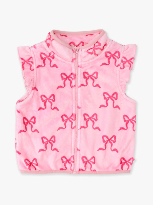 Girls Hot Pink Bows Ruffle Marshmallow Fleece Vest