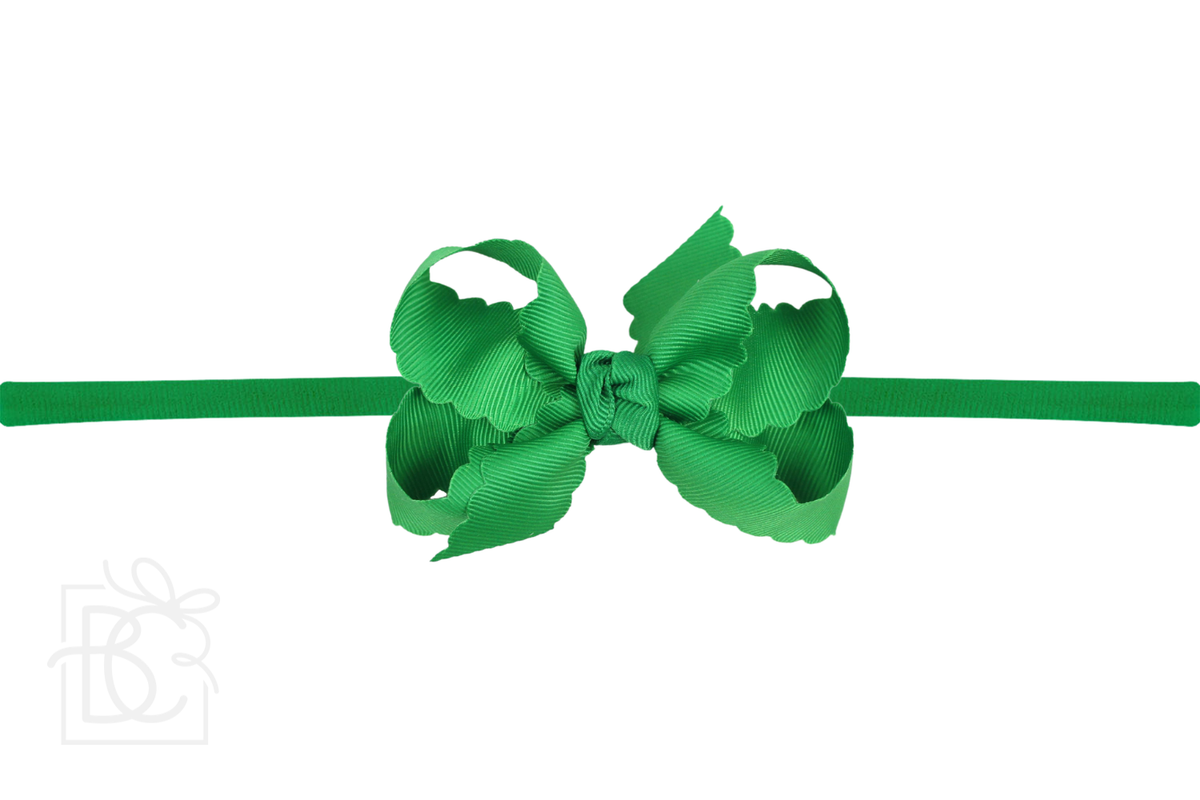 1/4" NYLON PANTYHOSE HEADBAND W/ SCALLOPED EDGE BOW