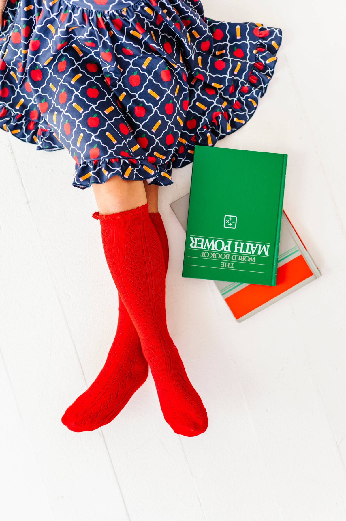Bright Red Fancy Lace Top Knee High Socks