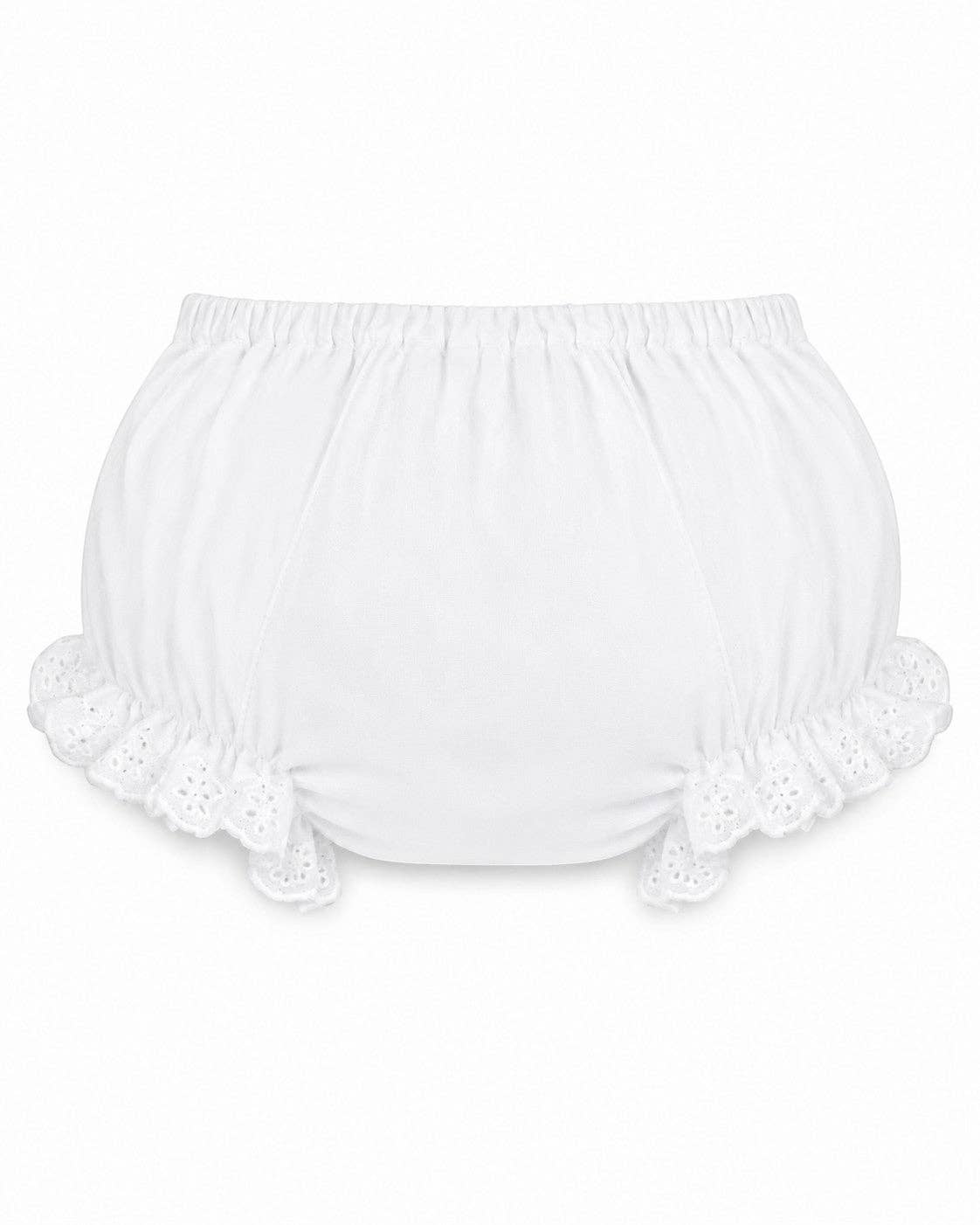 Baby Girl Cotton Diaper Cover - Ruffled White Flowers