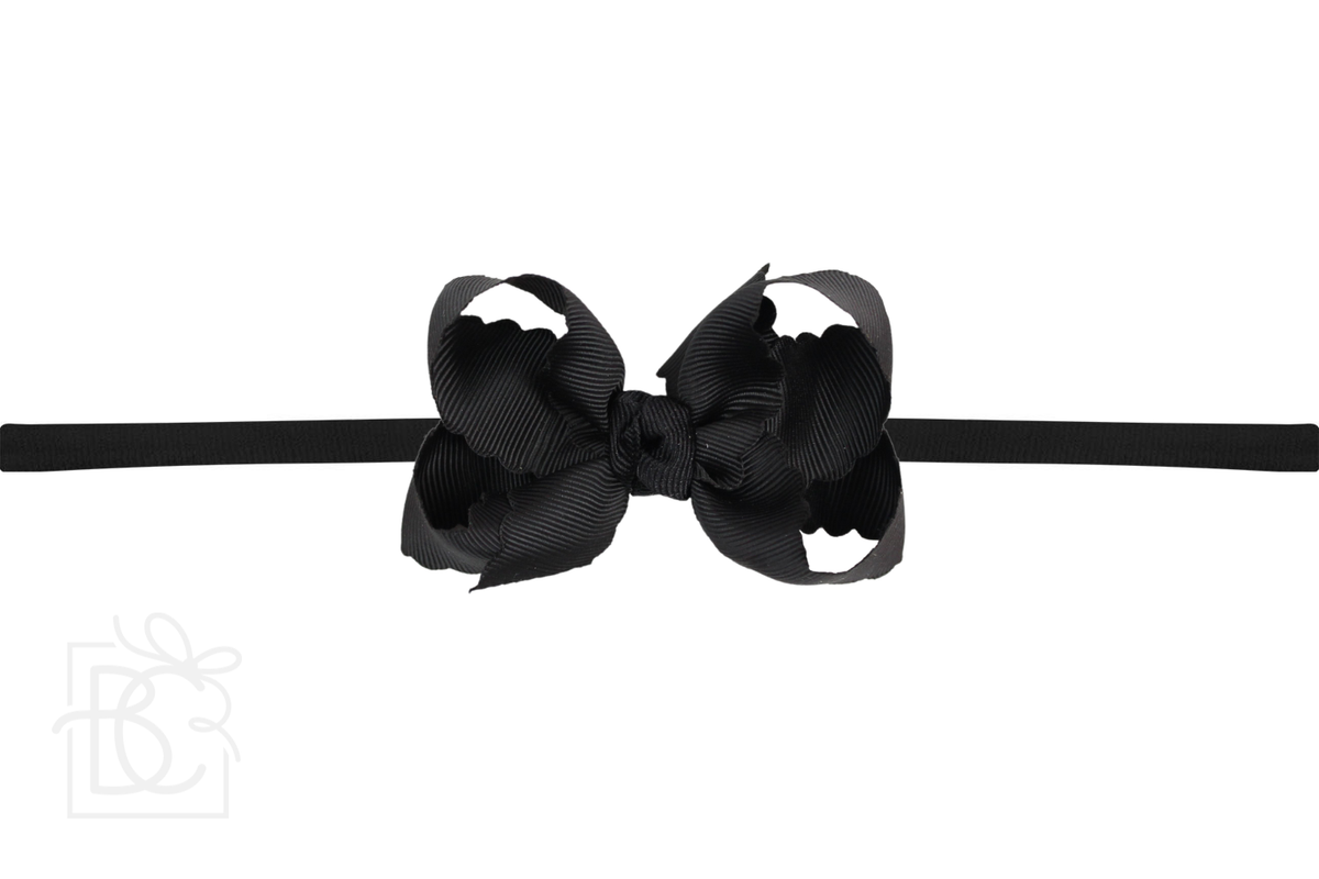 1/4" NYLON PANTYHOSE HEADBAND W/ SCALLOPED EDGE BOW
