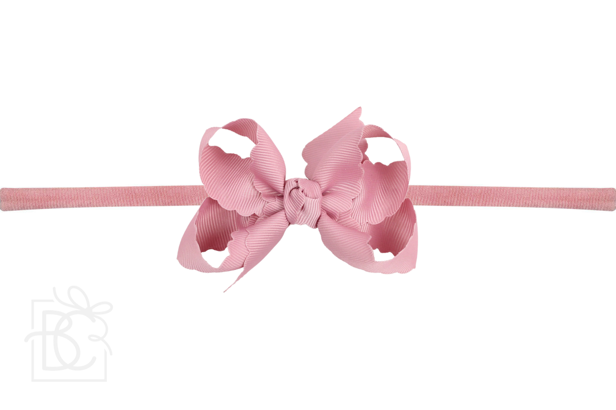 1/4" NYLON PANTYHOSE HEADBAND W/ SCALLOPED EDGE BOW