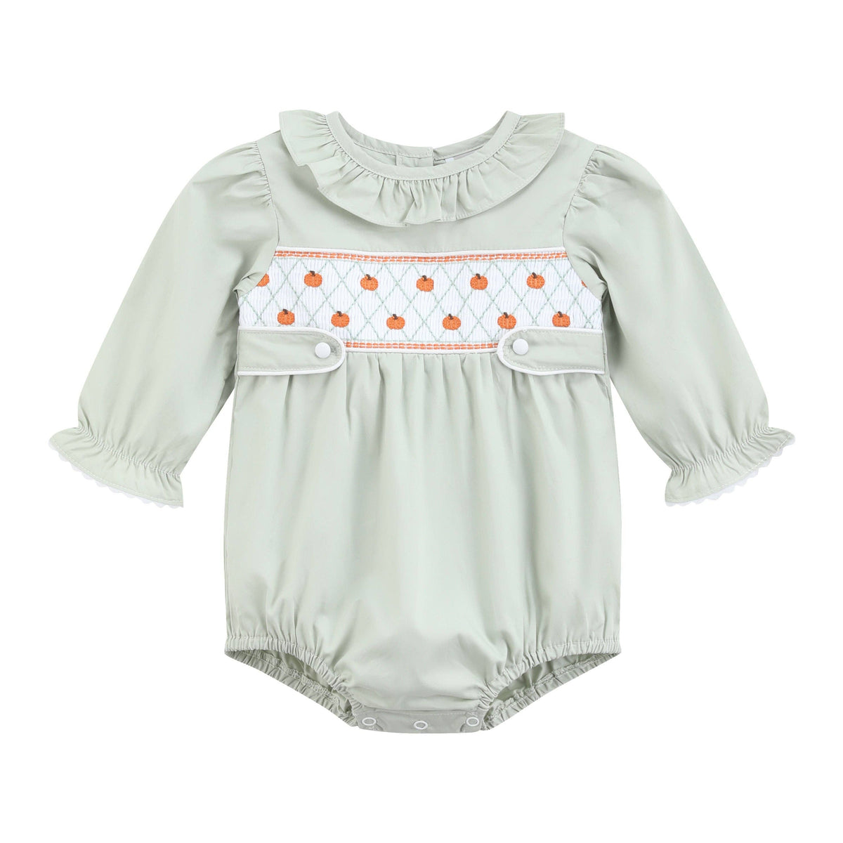 Sage Green Pumpkin Smocked Ruffle Romper
