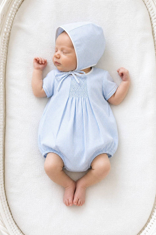 Carriage Boutique Smocked Gingham Bubble and Bonnet Set