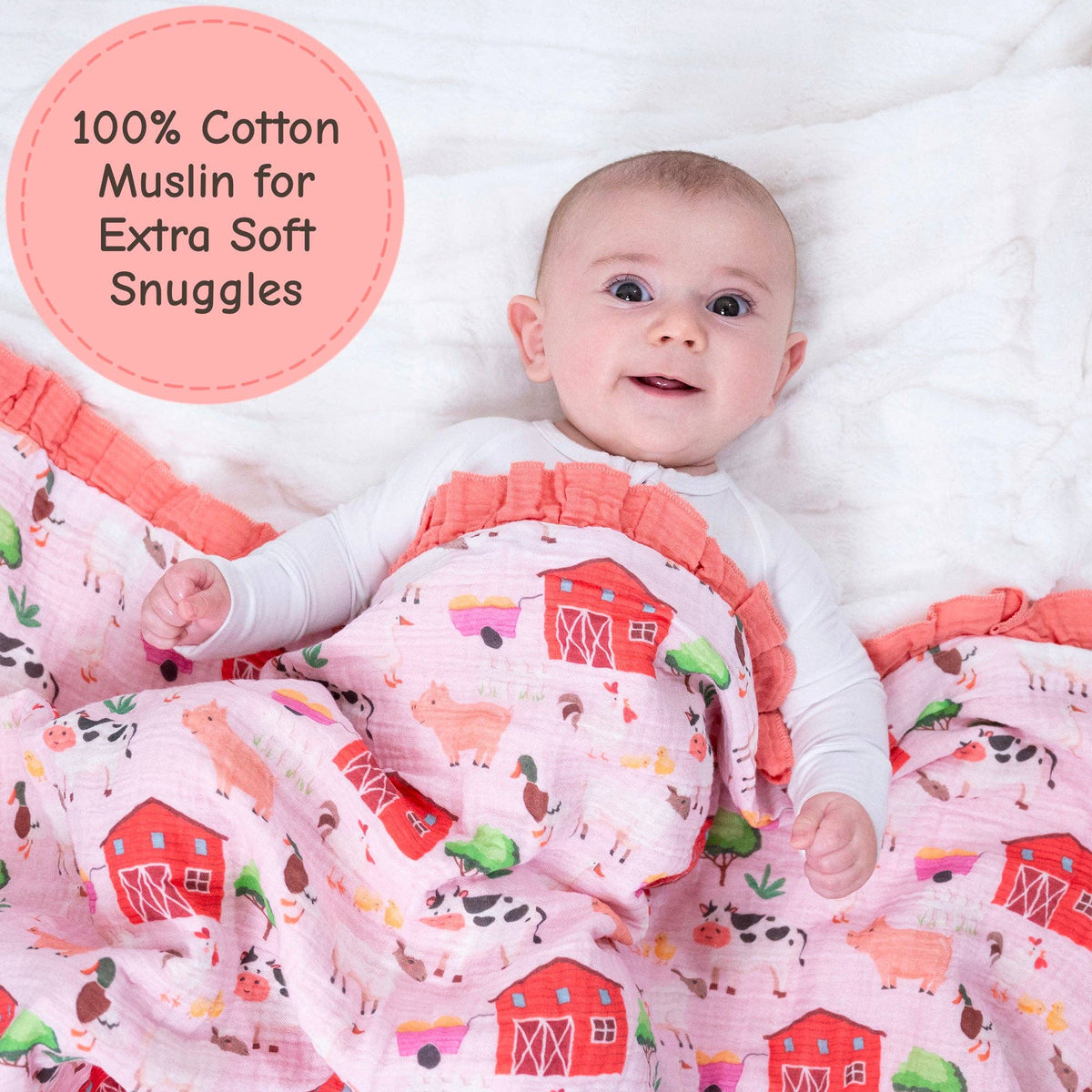 Muslin Quilt Baby & Kids Ruffle Blanket Pink Pastures
