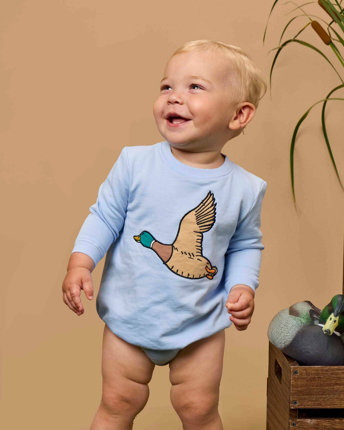 Baby Mallard Skies Applique Sweatshirt Bubble Romper
