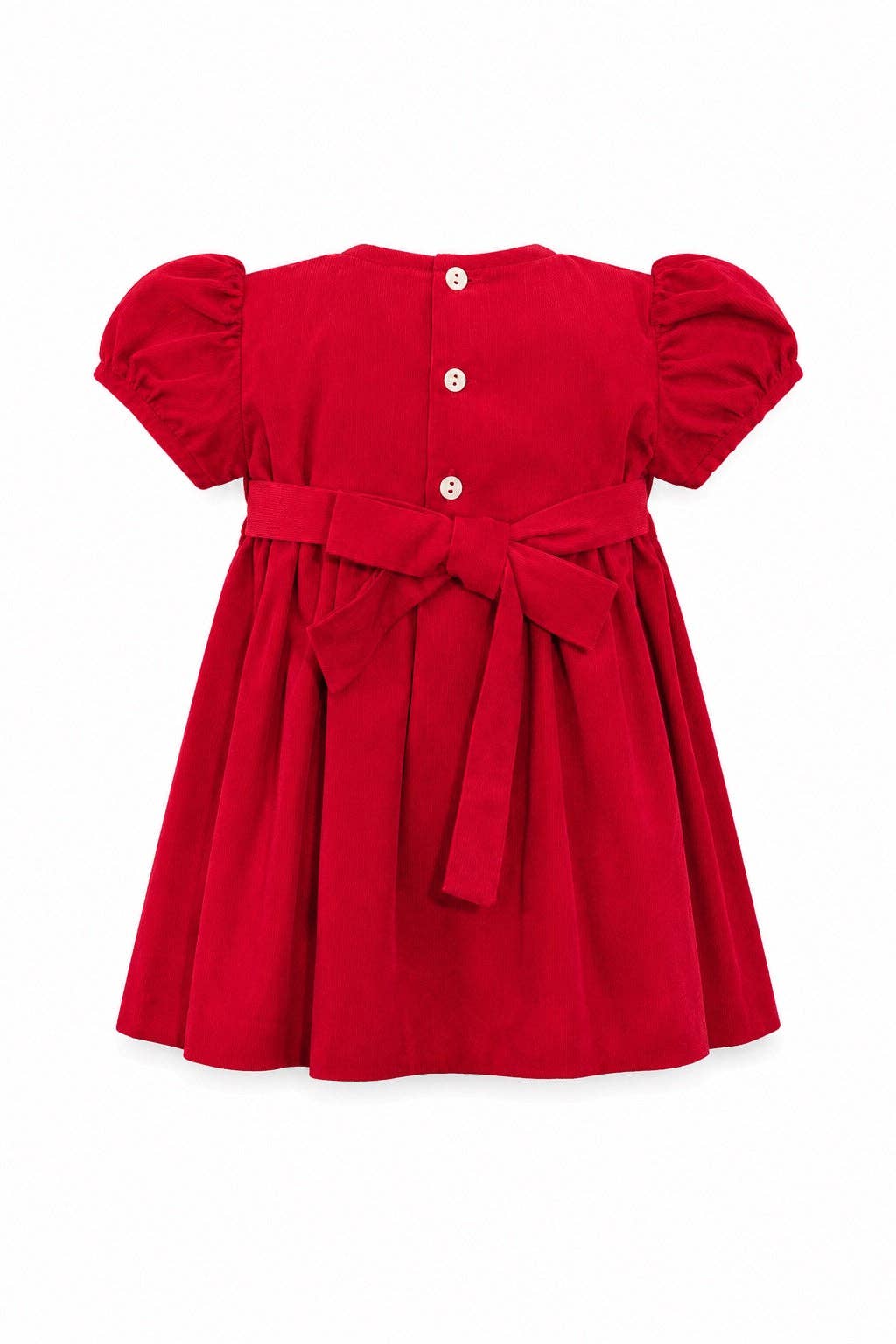 Smocked Christmas Corduroy Red Short Sleeve Toddler Girl Dress