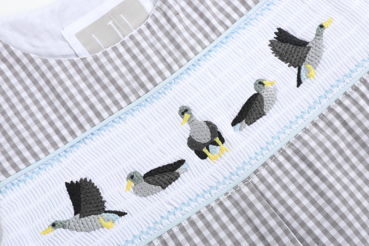 Light Gray Mallard Smocked Overalls