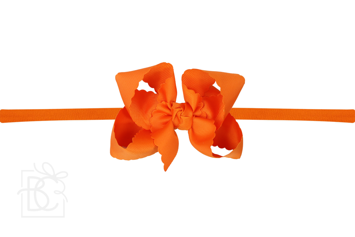 1/4" Nylon Pantyhose Headband w/ Scalloped Edge Bow
