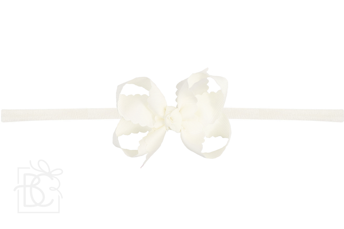 1/4" Nylon Pantyhose Headband w/ Scalloped Edge Bow