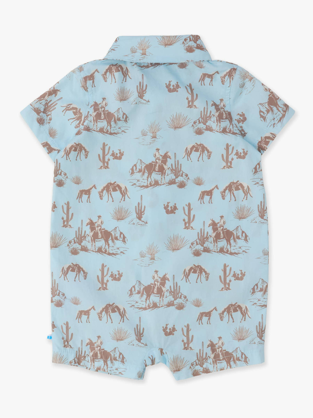 Baby Boys Blue Western Trail Toile Short Sleeve Woven Button-Up Romper