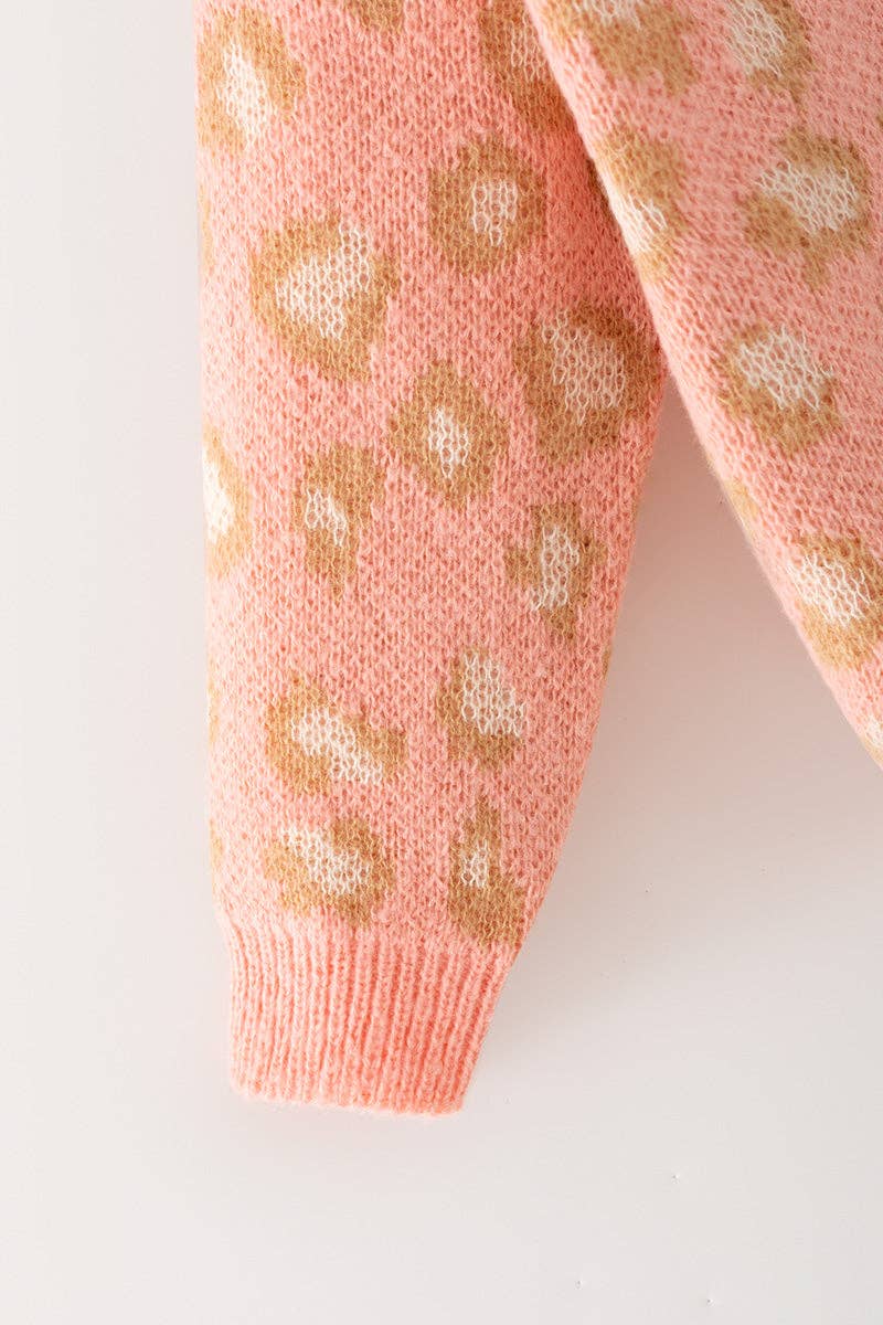 Coral animal print sweater w/front bows