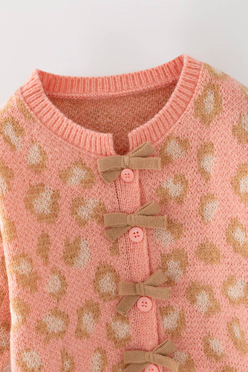 Coral animal print sweater w/front bows