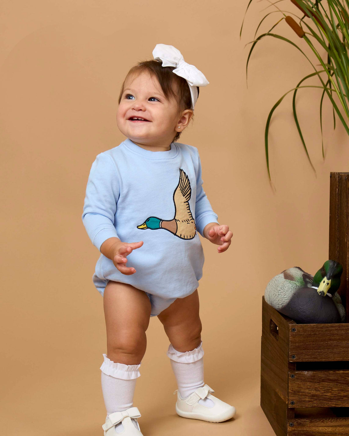 Baby Mallard Skies Applique Sweatshirt Bubble Romper