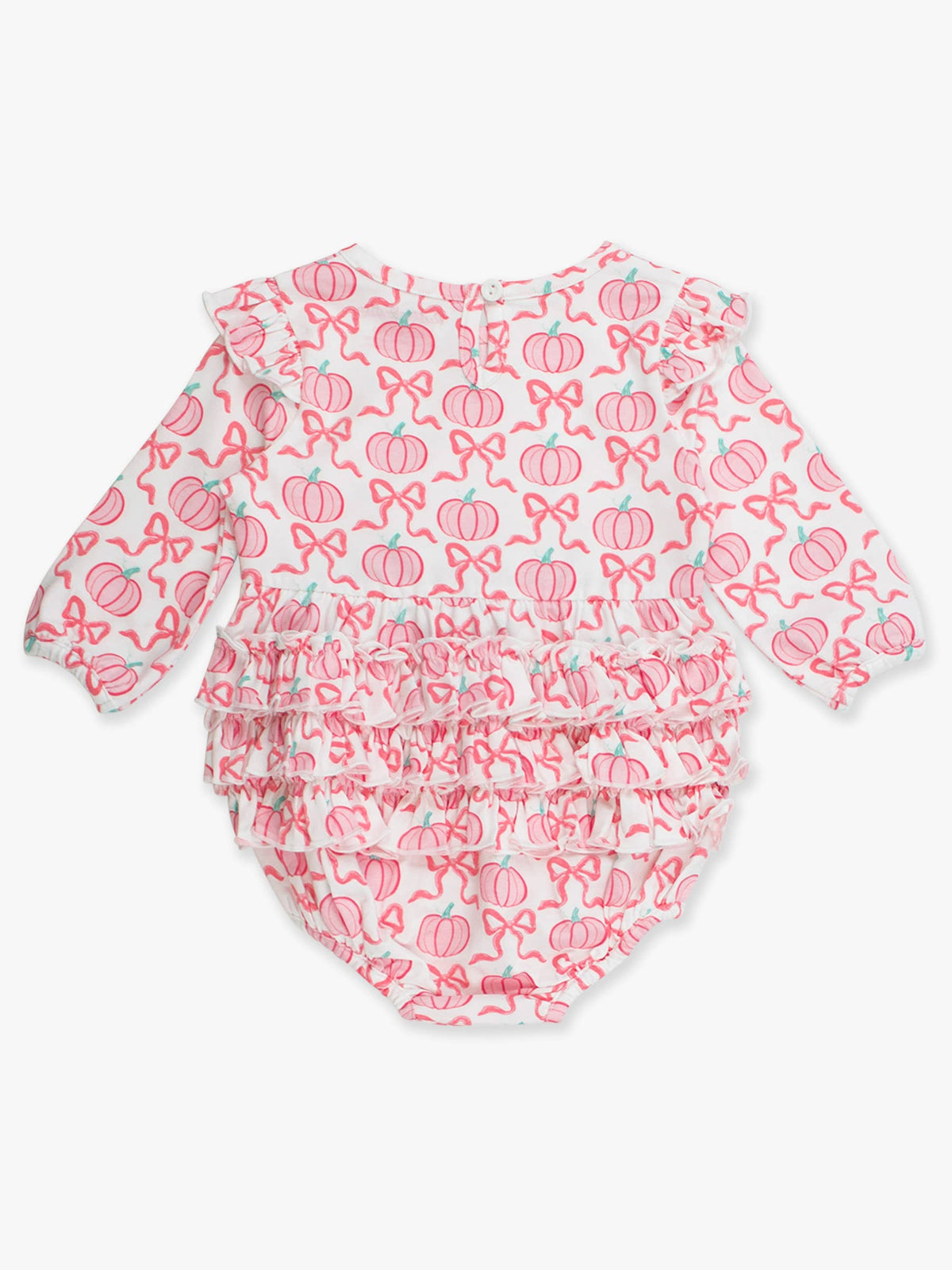 Baby Girls Pink Fairytale Pumpkins Knit Long Sleeve Flutter Bubble Romper