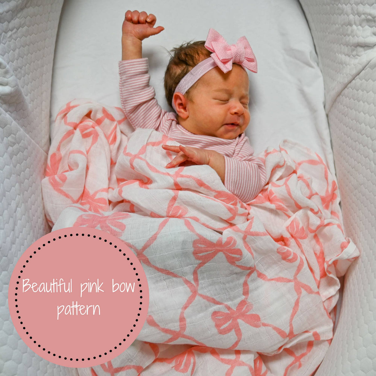 Baby Muslin Swaddle Blanket 47x47 Beautiful Bows