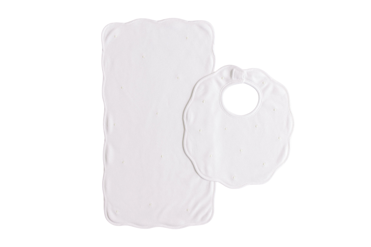 Bib & Burp Set - Ecru Embroidered Dots