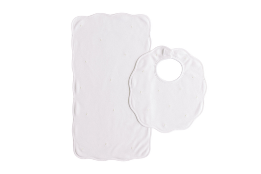 Bib & Burp Set - Ecru Embroidered Dots