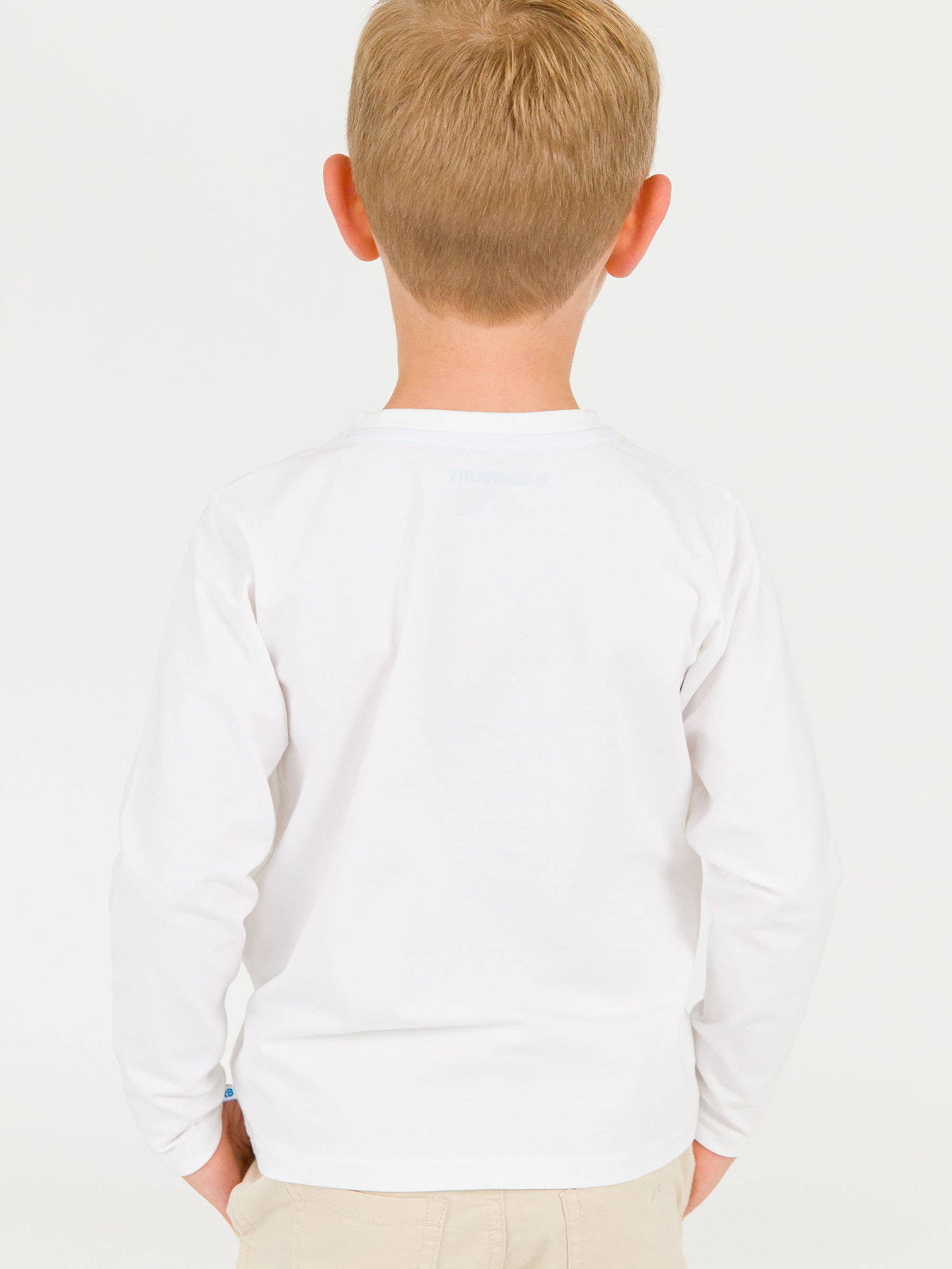 Boys Football White Knit Long Sleeve Embroidered Henley Tee