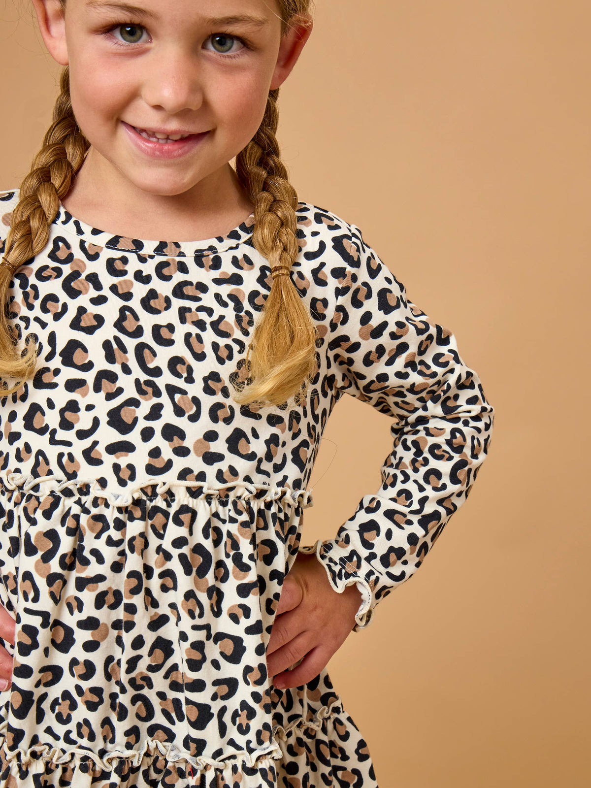 Girls Classic Leopard Knit Ruffle Tiered Tunic Top